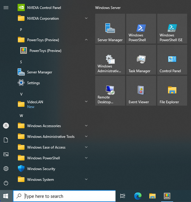 Start menu showing PowerToys in the app list