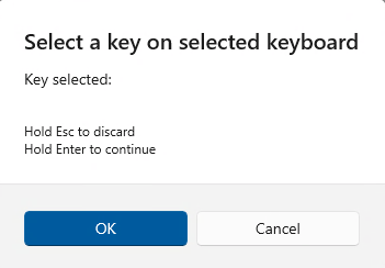 Select a key dialog prompting you to press a key