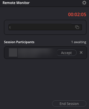 Remote Monitor panel showing a participant awaiting acceptance with an Accept button