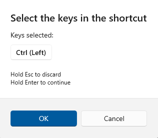 Select the keys in the shortcut dialog with Ctrl Left captured