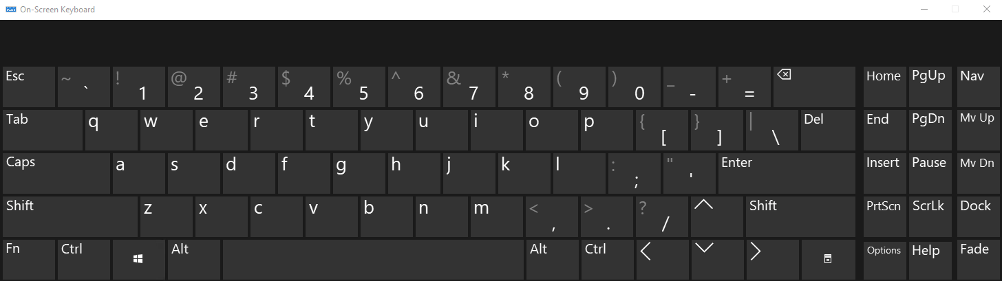 Windows on-screen keyboard without numeric keypad visible