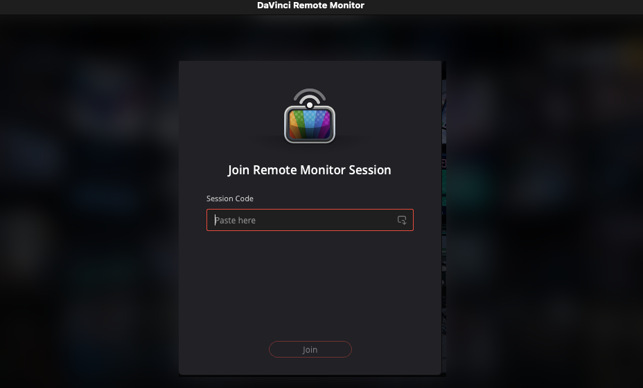Join Remote Monitor Session screen with a field to paste the session code