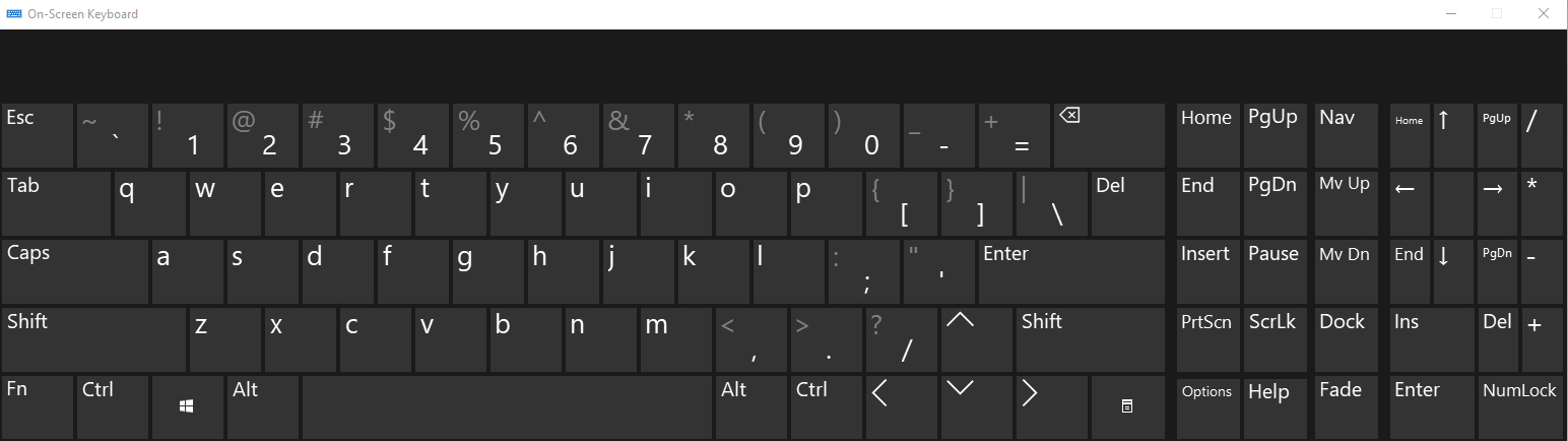 On-screen keyboard with NumLock visible and the numeric keypad enabled