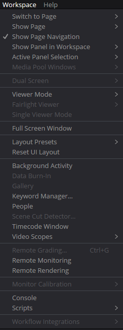 Workspace menu with Remote Monitoring highlighted